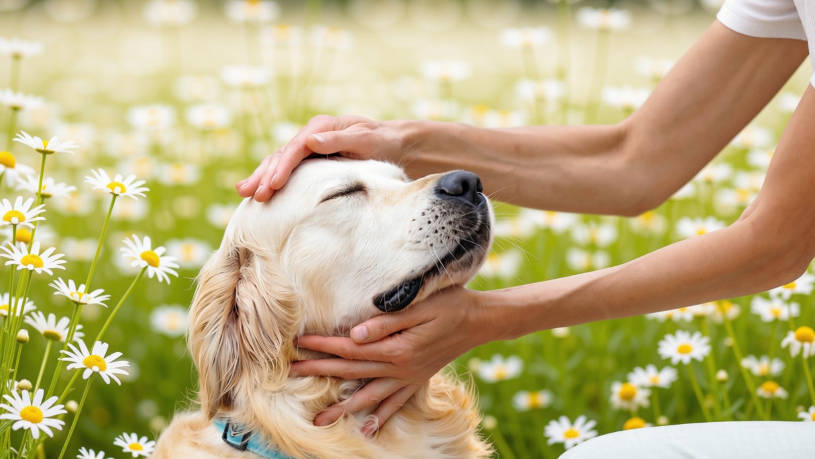 canine massage dog owner camomile field